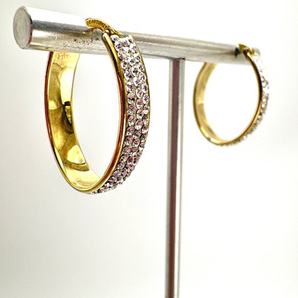 14K & Sterling Silver 925 Cubic Zirconia Elongated Hoop Earrings Size 1" Length - Picture 3 of 13